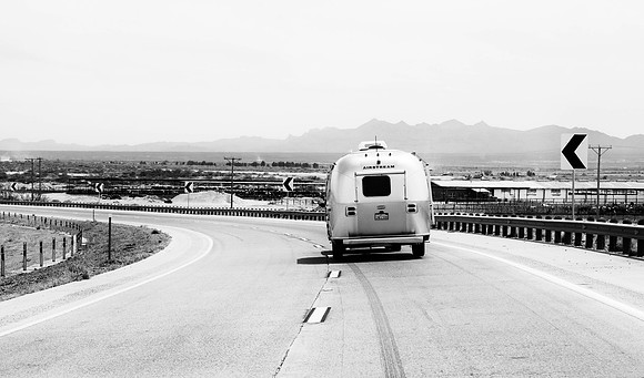 Interstate 10, West Texas, an Airstream trailer heads east into the desert