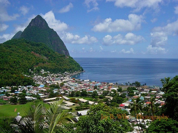 saint lucia, pitons rising over soufriere